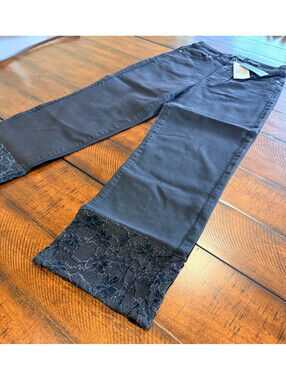 G by Giuliana Black Label The Straight Black Jeans Lace Hem Cropped Size 4